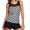 Black White Zigzag Print Swim suit And Black Short Tankini Set Women Swimsuit