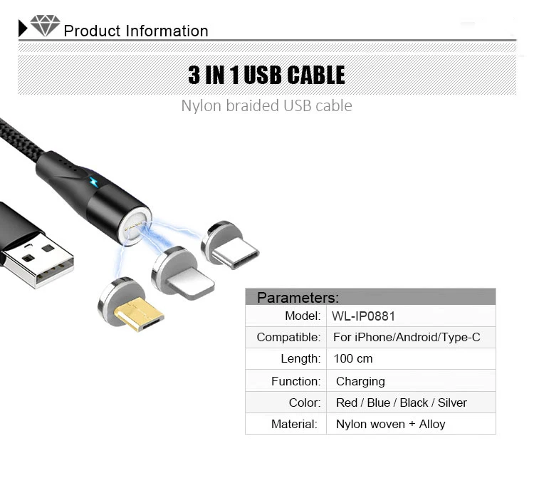 Hot sale factory direct nylon braided magnetic charging cable phone With Best Price High Quality - ANKUX.COM