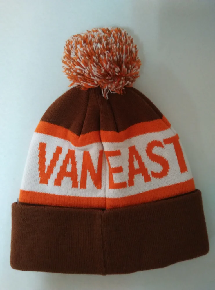 high quality strip pom pom beanie hat winter hat knitted slouch