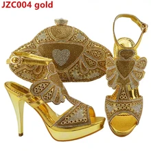 Hot sale nice design 2018 gold color Factory Price African Woman High Heels Matching Bag Italian Matching Shoe And Bag Set