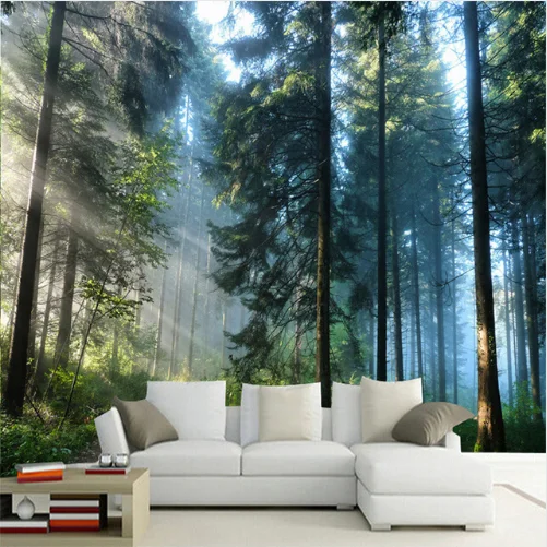 العرف ثلاثية الأبعاد جداريات حائطية خلفية طبيعة الضباب الشاهقة أشجار الغابات أشعة الشمس صور ورق حائط غرفة المعيشة جدارية خلفية