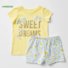 MGOO OEM Floral Print Girls Pajama Sets Cotton T-Shirt Kids Sleepwear Yellow Color Children Nightwear