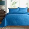 Cheap Durable Queen 3pcs quilt set 100% cotton mercerizing solid color blue quilted plain bedspread