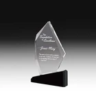 Wholesale Laser Engraved Custom Logo Printing Blank Clear Crystal Glass Trophy Awards plaque With Black Base for business gift