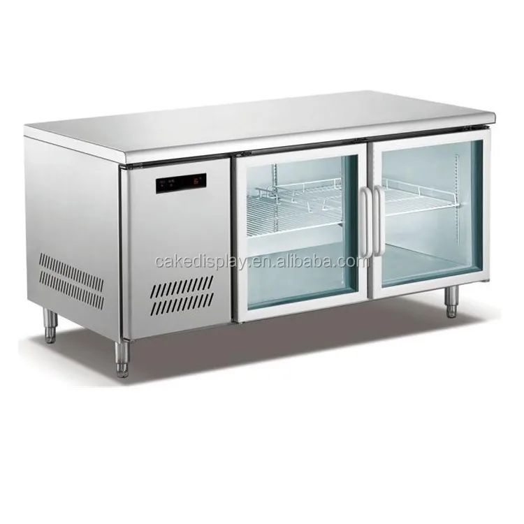 عالية الجودة كاملة المقاوم للصدأ الثلاجة سطح العمل مع الأبواب الزجاجية