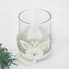 Antique white metal Glass Tea Light Candle Holders With Butterfly