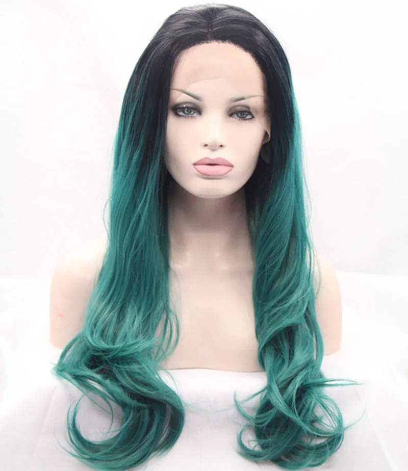 Buy Hot Selling Black To Dark Green Ombre Wig Long Natural Wavy