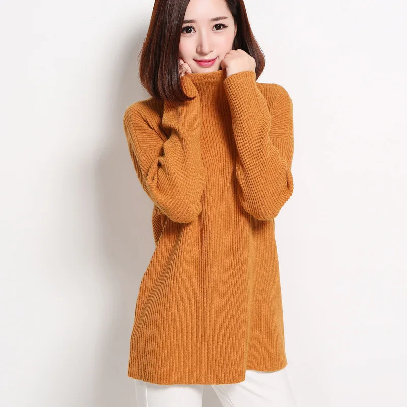 2015 Autumn Winter Womens Jumpers Wool Loose Turtleneck Knitted Sweater Casual Long Sleeve Women Sweaters and Pullovers Feminino
