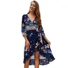 Hot Sale Drop Shipping Summer Boho V Neck Maxi Wrap Dress