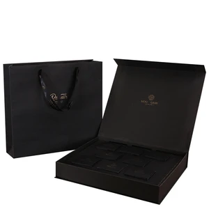 chocolate package gift box with custom gold foil logo ribbon