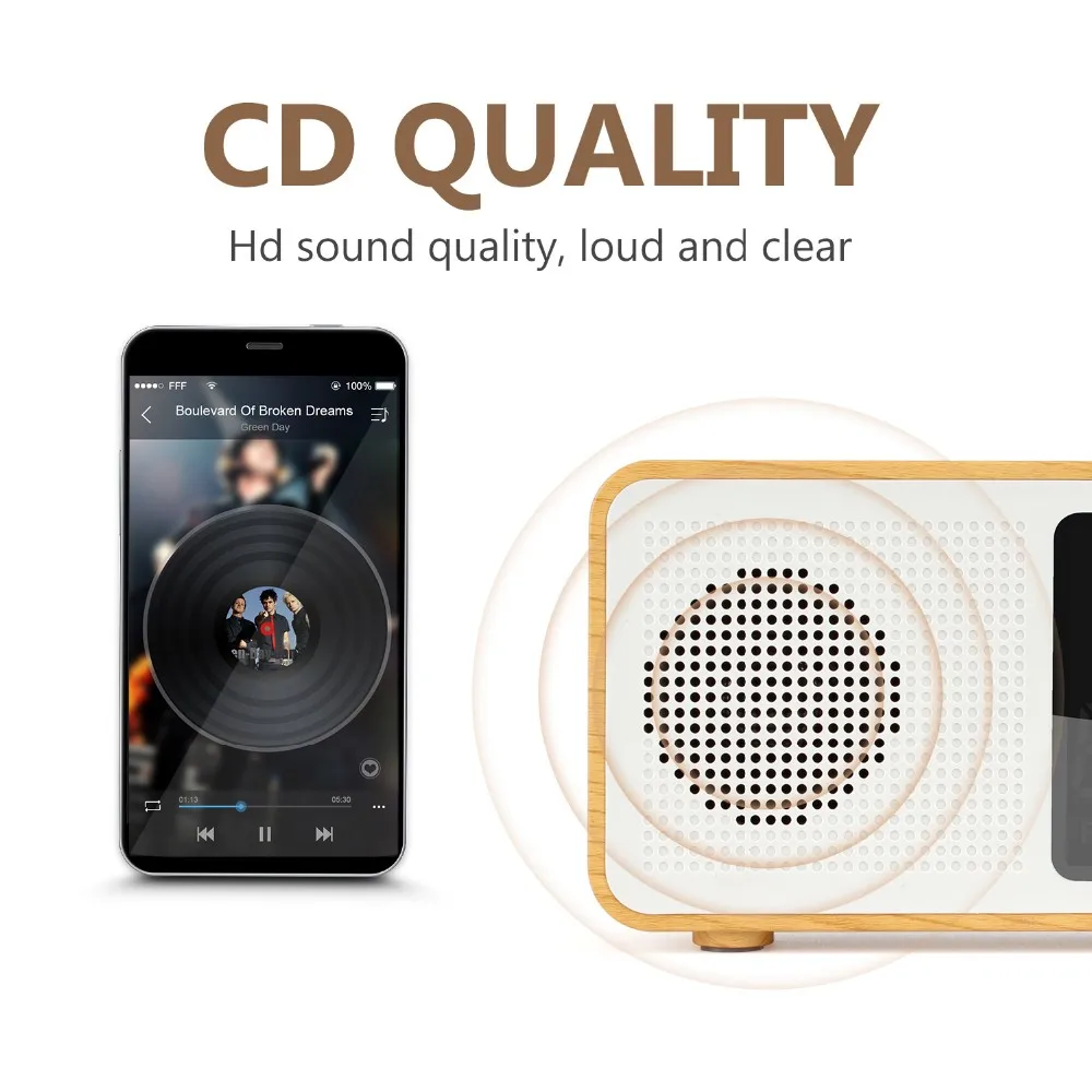 M20 Portable Music Player blue tooth wooden speaker box with alarm clock and led Pulse lamp retro sound outdoor subwoofer - ANKUX.COM