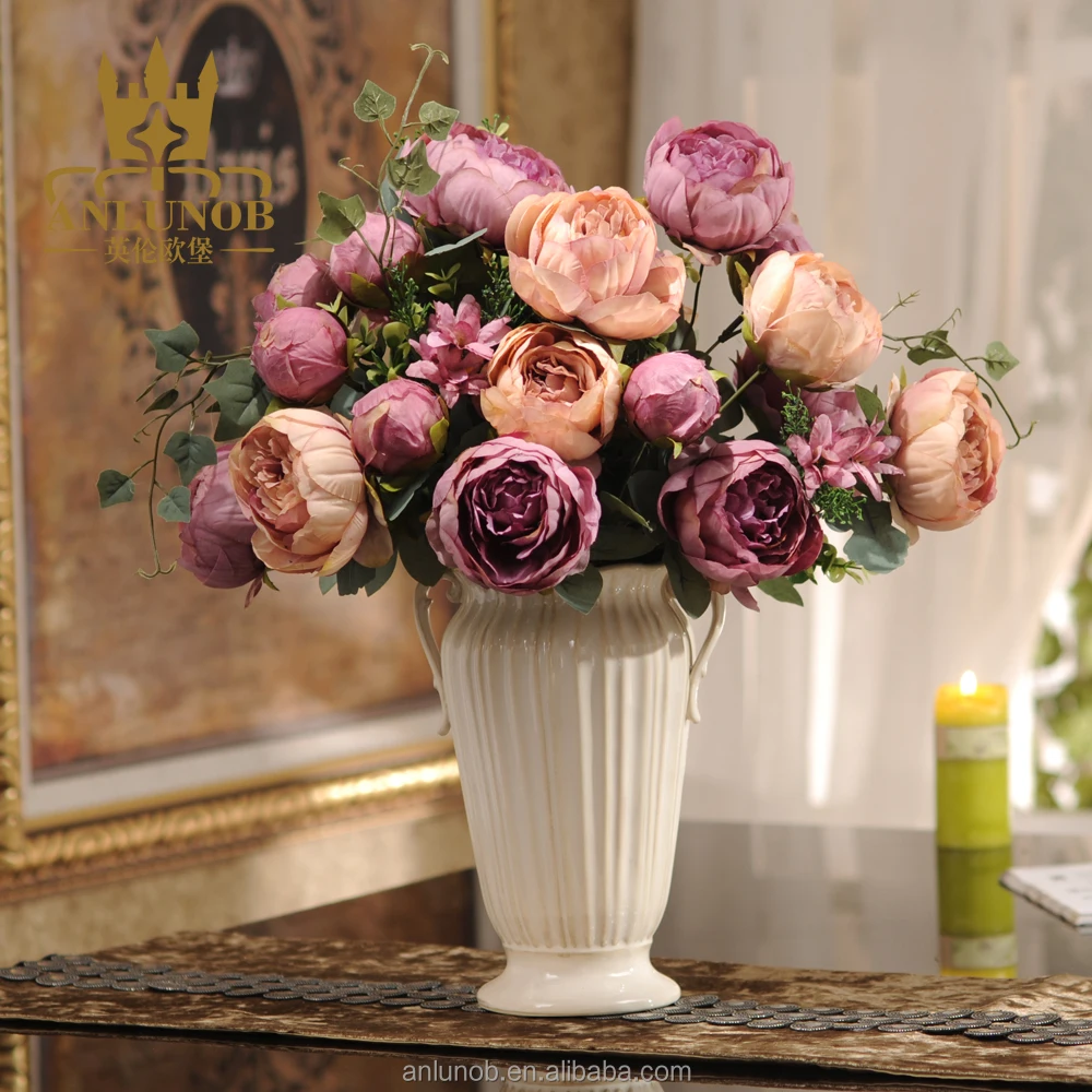 color flower bouquet satin wedding peony artificial flowers