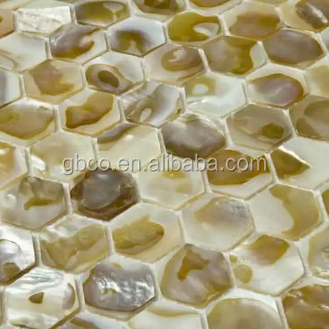 hexagon mother of pearl oyster shell mosaic tile
