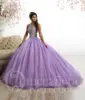 Beaded Rhinestone 2018 New Arrival Lilac Tulle Ball Gowns Quinceanera Dresses Elegant Fashion Girl's Sweet 16 Dresses
