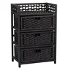 Hand woven black 3 drawer chest rope paper storage basket with wood frame