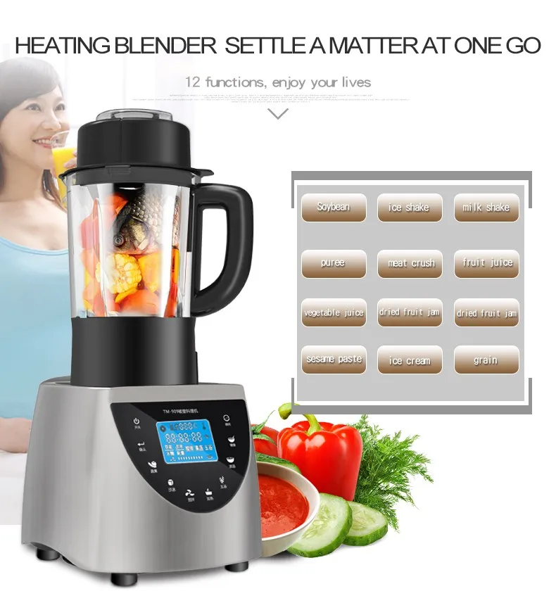 Automatic Blender Smoothie Maker Glass Jar High Power 2200w Heating
