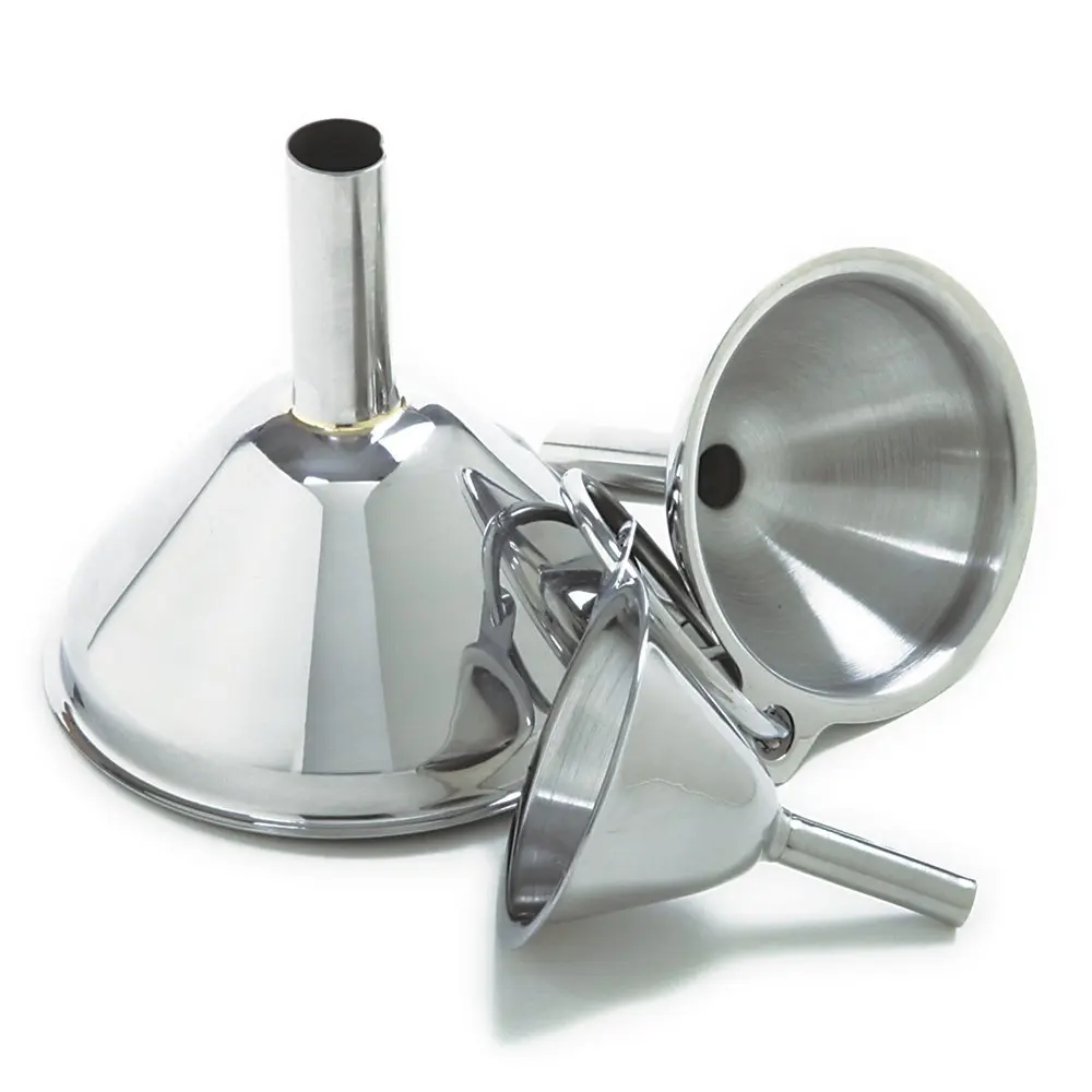 Wholesale 3-piece small mini stainless steel Funnel Set for Flask Funnel, Customized 
Wholesale 3-piece small mini stainless steel Funnel Set for Flask Funnel, Customized