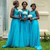 ZH3092G Turquoise Blue African Bridesmaid Dresses 2018 Elegant Appliques Lace Chiffon Beading Floor Length Long Bridesmaid Gowns