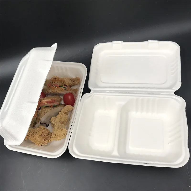 Eco Friendly Bagasse Pulp Clamshell Takeaway Food Box Biodegradable