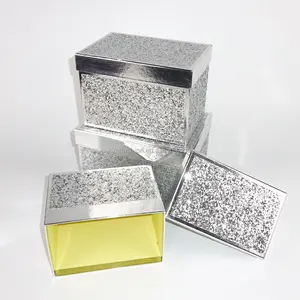 luxury cardboard silver glitter paper gift box set