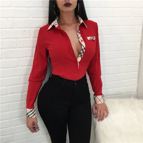 2019 summer new style fashion ladies office clothes solid plaid contrast color collar and cuff business wear women blouse shirt
2019 summer new style fashion ladies office clothes solid plaid contrast color collar and cuff business wear women blouse shirt