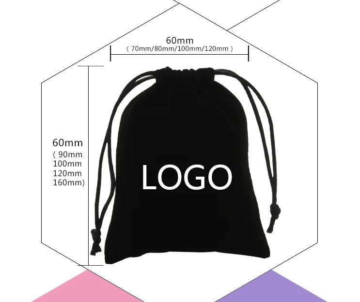 2017 fashion black jewelry pouches velvet gift bags, drawstring