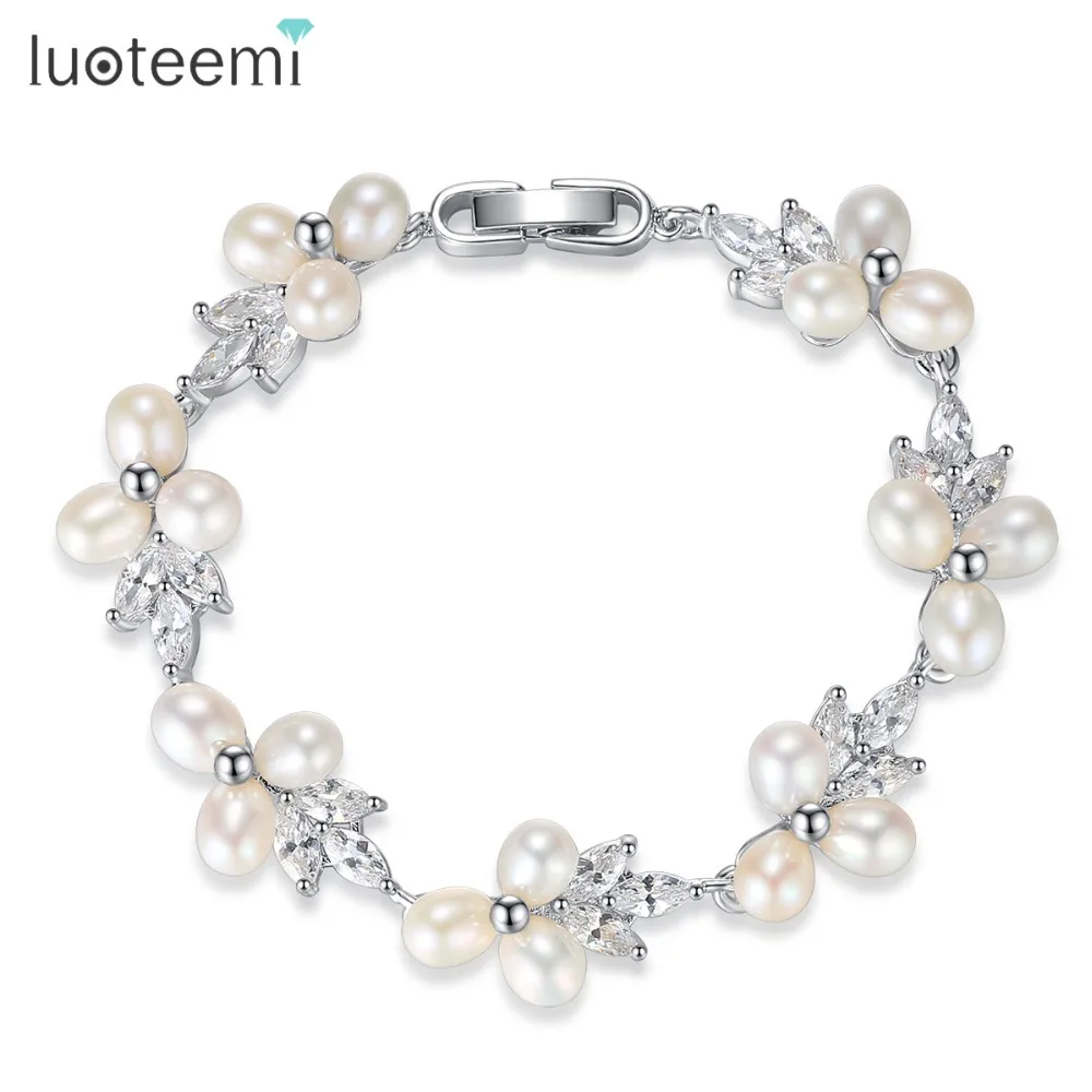 LUOTEEMI Natural Pearl Bracelets for Women Silver Color Link Chain CZ Crystal Flower Bridal Wedding Jewelry Bracelets & Bangles
LUOTEEMI Natural Pearl Bracelets for Women Silver Color Link Chain CZ Crystal Flower Bridal Wedding Jewelry Bracelets & Bangles