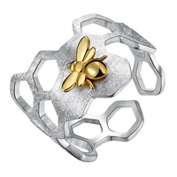 

Lotus Fun Wholesale designer Value Pure 925 sterling silver ring Honeycomb Gold Bee Open ring for women custom handmade Jewelry