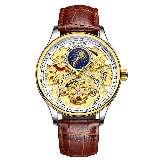 

TEVISE T820A Luxury Tourbillon Automatic Mechanical Watches Men Self Wind Business Genuine Leather Moon Phase Wristwatches