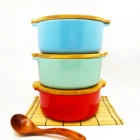 Factory round multi color glazed ceramic stoneware baking gratin bakeware set with bamboo lid