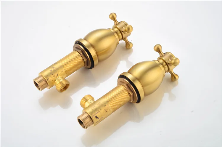 Brass 3 Holes Bathroom Taps Brushed Gold Basin Faucet