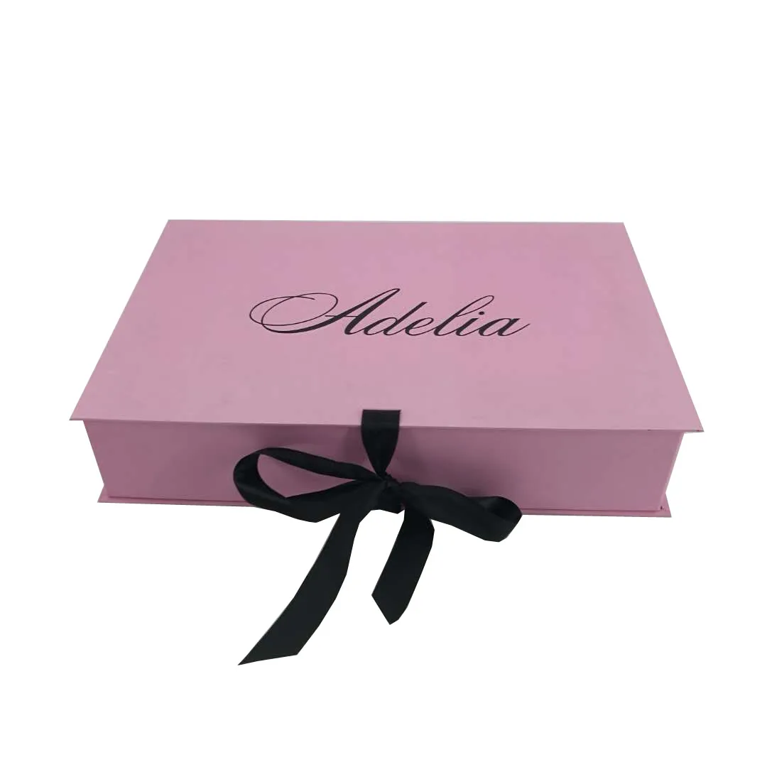 matte pink fashion product shirt box with silk ribbon closure