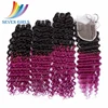 Sevengirls hot selling ombre 1B/purple color Deep wave mink Malaysian human remy hair weave for women