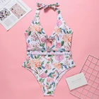Floral Pattern Young Girl Bikini Set One Piece Swimsuit For Women Sexy Push Up Bodysuit Bathing Suit Beachwear