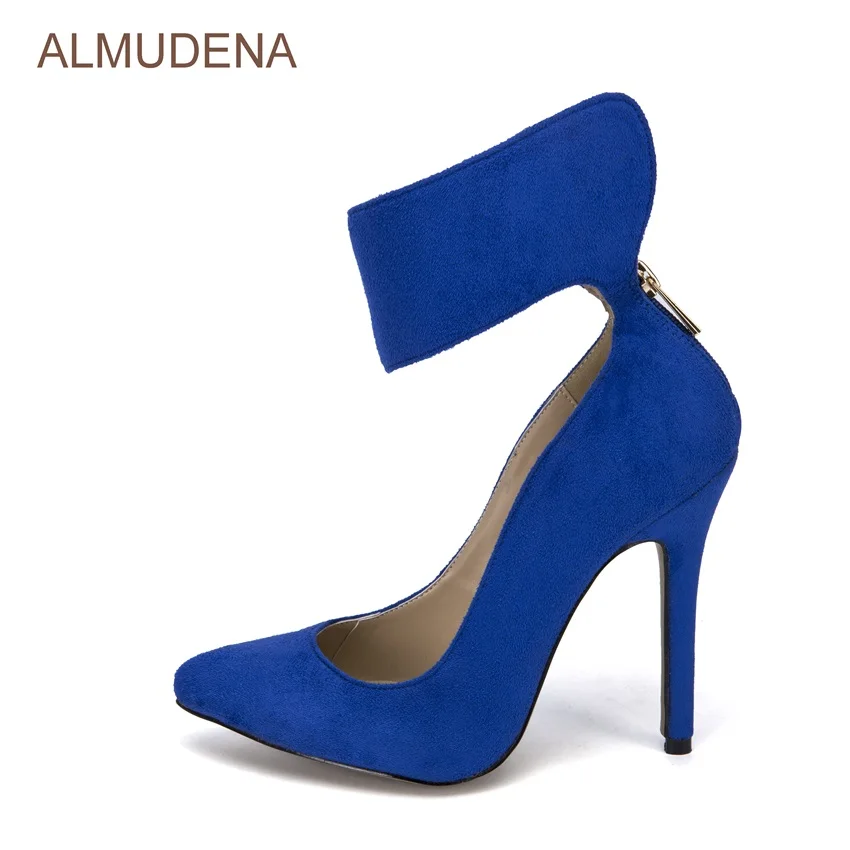 blue pumps with ankle strap