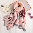 Wholesale 2019 latest korean silk scarf luxury female shawl stoles soft blank flower print women scarf silk