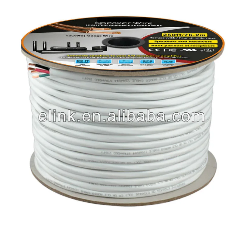 white 14x4 speaker cable 14AWG wire 4 cores 100ft Audio cable