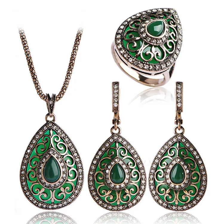 Indian Wholesale Gold Silver Turkish Jewelry Heart Pendant Necklace Earring Ring 3 Pieces Wedding Jewelry Set Women, Red;green;black
Indian Wholesale Gold Silver Turkish Jewelry Heart Pendant Necklace Earring Ring 3 Pieces Wedding Jewelry Set Women, Red;green;black