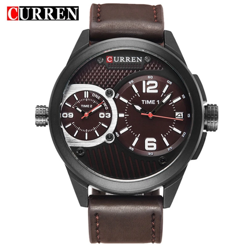 

Curren 8249 Brand Male Wrist Watch Army Military Large Dial Sports Dual Time Quartz Date Clock Luxury Men Business Leather Watch