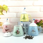 Creative cartoon snowman ceramic cup with lid Christmas gift milk cup