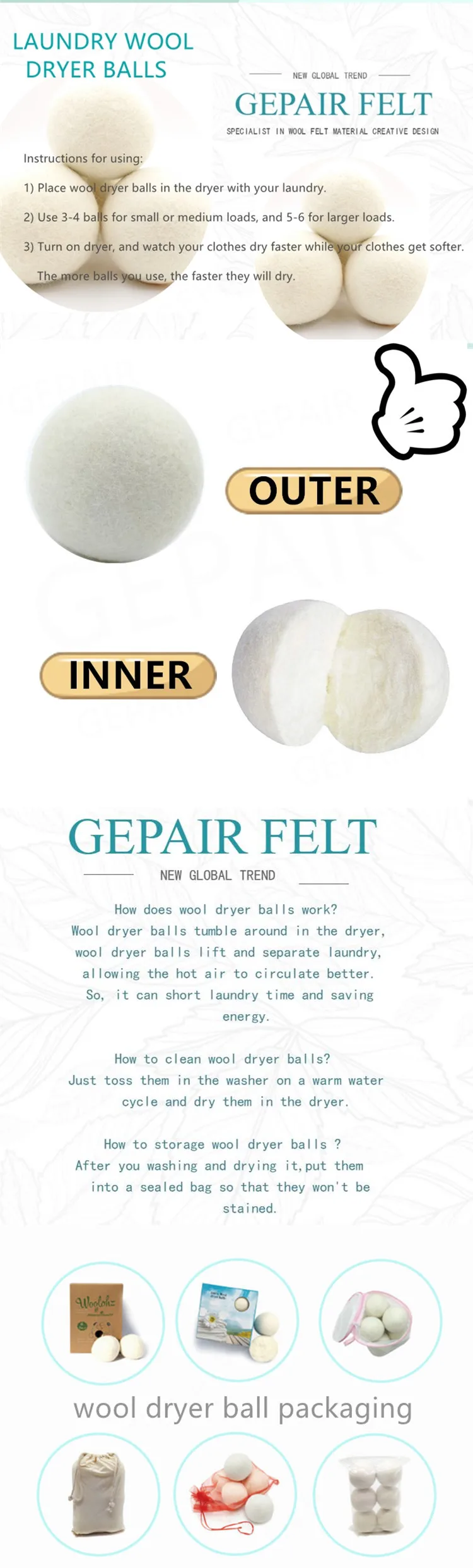 HOT Dryer Balls Max Dryer Sheep Wool Laundry Balls Fluffs & Softens Clothing Towels
