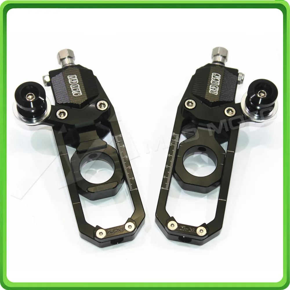 Motorcycle Chain Tensioner Adjuster with paddock bobbins kit for Yamaha YZF-R1 R1M R1S 2015 2016 2017 15 16 17 Black (2)