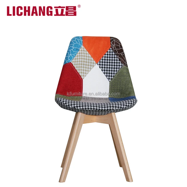 Patchwork Fabric cover Plastic Cafe Chairs with Wood Legs