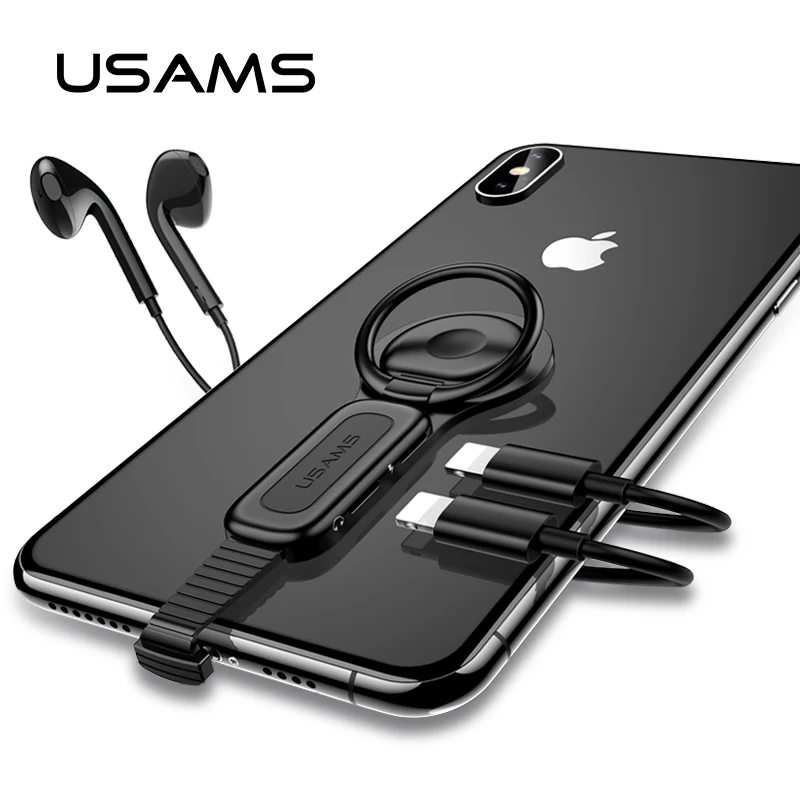 

USAMS AU06 4 in 1 Phone Holder Magnetic Car Holder for Lightning Double Audio Adapter for iphone