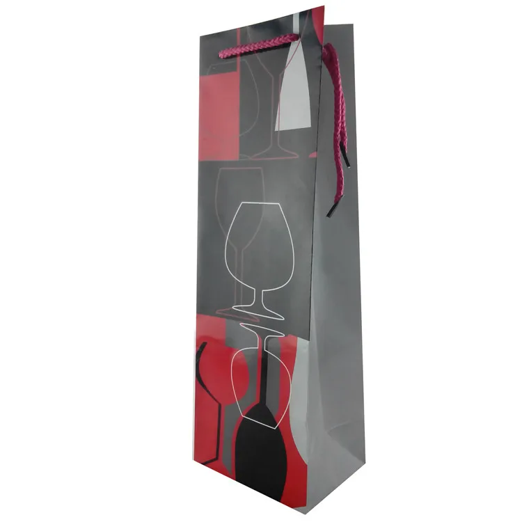 Eco-friendly Custom Printing Paper Wine Bag With Hand Length Handle, Christmas Red Gift Bags