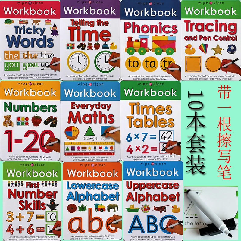 20 Wipe Clean Worksheets with Pen Kids Times Tables Learn Maths 