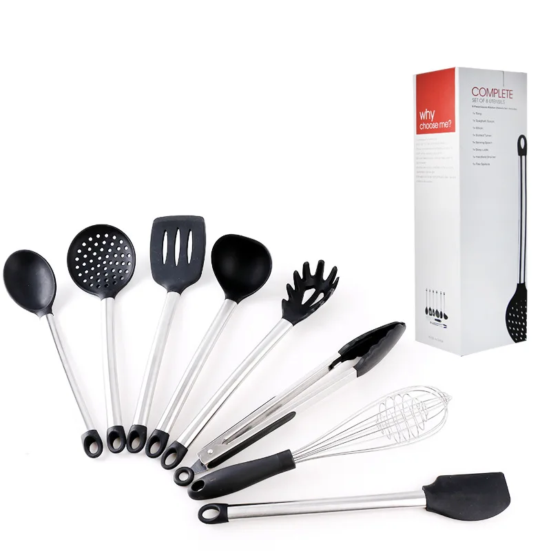 Nonstick Utensils Cooking Tools Black silicone 8 piece kitchen utensil set, Customized
Nonstick Utensils Cooking Tools Black silicone 8 piece kitchen utensil set, Customized