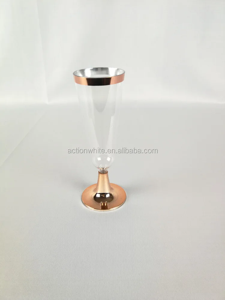 50 plastic rose gold rimmed champagne flutes 5.5 oz.