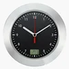 Silver Metal Frame Bathroom Shower Waterproof Wall Clock with LCD Digital Thermometer Display