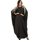 islamic wholesale dubai bat sleeve abaya milk fiber free size black arabic abaya with bead kaftan dress